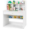 LIFEZEAL Scrivania per Bambini 3+Anni, Scrivania Cameretta, 80x48 cm, con Cassetto, Libreria, Porta PC, Computer, Banco Scuola, Tavolo da Studio, in Legno, Giocare, Studiare, Multiattività (bianco)