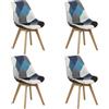 Totò Piccinni Sedia FUTURA con cuscino imbottito e gambe in LEGNO di faggio dal desing scandinavo (4, Tessuto Patchwork Moon)