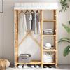 Homgoday Guardaroba 110 x 45 x 170 cm, in bambù, organizer per guardaroba con scomparto con binario di sospensione e ripiani laterali, armadio portaoggetti per abbigliamento, camera da letto, cabina