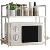 zjhukfmc Organizer da tavolo, supporto per microonde con ganci, supporto per microonde con stoccaggio sopra il ripiano del microonde, organizer da cucina in metallo a 2/3 livelli, scaffale da cucina