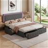 BLSYHDH Letto baule 160 x 200 con LED,Letto matrimoniale con 4 cassetti Letti Imbottiti con Cassettiera Letti Capitonnato Letti 2 Persone LED Tessuto PU (Grigio+PU, 160 x 200)