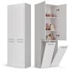 CDF Mobile Bagno Colonna 2 Cesti 174x60x30 cm Bianco Lucido con 2 Ante | Armadietti chiusi, portabiancheria integrati, finitura brillante, per lavanderia, organizzazione casa
