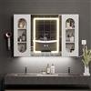 ChromaCasa Specchio Bagno Contenitore con 3 Colori Luce dimmerabile e 2 AC/3 USB, con deumidificazione con 1 clic e funzione di memorizzazione per bagno (Bianco,100 x 65 x 16 cm)