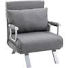 HOMCOM Poltrona Letto Singolo 3 in 1 con Schienale Reclinabile su 5 Livelli e Cuscino, Divano Letto Singolo Pieghevole per Soggiorno e Salotto in Lino e Metallo, 65x69x80cm, Grigio Chiaro