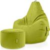Green Bean Pouf Sacco Cozy + Sgabello Rotondo - già Riempito - Robusto, Lavabile, antimacchia - Cuscino da Pavimento per Bambini e Adulti, Poltrona Relax, Poltrona da Gioco, Pouf - Verde