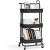 GYMAX Carrello Portaoggetti con Ruote, 3 Cassetti, Carrellino Organizzatore Salvaspazio, per Uffici, Parrucchieri, Studio, Soggiorno, 42x35x87cm (Nero)