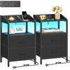 Hzuaneri Comodini Set di 2, con Luci LED e presa elettrica, Nero