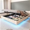 Dolamaní Letto matrimoniale imbottito 180 x 200 cm con cassapanca senza testiera, letto sospeso con spazio di archiviazione, capacità di carico 250 kg (beige)