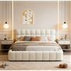 Julyue Letto Matrimoniale 160x200cm, Letto Imbottito con Testiera Imbottita, con Rete a Doghe in Legno, lino (Beige, 160x200cm)