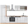 Vicco Cucina componibile R-Line, Bianco lucido/oro power oak, 300 cm senza piano di lavoro, per disposizione flessibile ed espansione con moduli aggiuntivi