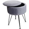Mendler Sgabello poggiapiedi portaoggetti con Scomparto HWC-K47 Metallo Effetto Velluto Grigio Gambe Nere