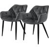 ML DESIGN modern living ML-Design Set 2 Sedie per Sala da Pranzo in Velluto Antracite Poltroncine da Salotto Imbottite con Braccioli Gambe in Metallo Poltrone per Soggiorno con Schienale Ergonomiche e Confortevoli
