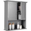 GYMAX Armadietto Bagno da Parete, Mobiletto Portaoggetti a Ripiani Regolabili, Ampio Spazio di Stoccaggio, Moderno e Semplice, in Legno, Ante a Doppio, 60 x 20 x 70,5cm (Grigio)