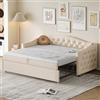 Moimhear Letto imbottito divano letto allungabile, 90 x 200 cm, con porta USB, forma classica con bottoni con rete a doghe, letto multifunzione, letto per gli ospiti, tessuto di lino (materasso non