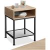 tectake® Comodino Camera da Letto 40,5x40,5x59cm, Tavolino da Letto, Tavolino da Divano, Casa e Ufficio, 3 Ripiani, 1 con Rete, Comodino per Libri, Fiori, Lampada, Sveglia - Legno Industriale Chiaro