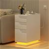 EXSELTMAN Comodino Stazione Ricarica, 2 Prese CA, 2 Porte USB, Comodini Camera da Letto 3 Cassetti, 16 colori RGB luci LED, Comodino Camera da Letto, per Soggiorno, Studio 50x30x63cm