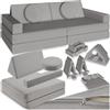 tectake® Divano Modulare da Gioco 8 Pezzi, Divanetto per Bambini con Imbottitura in Gommapiuma, Tessuto di Lino, Coperture Rimovibili, Funzione Letto, Impilabile, 120 cm - Grigio