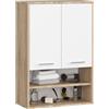 AKORD Mobiletto Bagno Sospeso FIN 64 cm - 2 Ante Basculanti 4 Ripiani - Pensile Salvaspazio da Parete - Laminato Opaco - Mobile Modulare - 64x94x30 cm - per Spazi Ristretti - Rovere Sonoma & Bianco