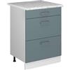Vicco Mobiletto base per cucina R-Line, Grigio-blu, 60 cm con cassetti PL Marmo, per la libera combinazione all'interno di sistemi cucina modulari