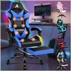 ALFORDSON Sedia Gaming Massaggiante e Luci LED, Sedia Gamer Ergonomica per Scrivania, Poltrona Regolabile in Altezza con Supporto Lombare Poggiatesta, Schienale Regolabile 90-150°, Similpelle(Blu)