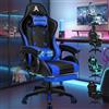 ALFORDSON Sedia da Gaming Massaggiante, Poggiapiedi Telescopico, Sedia Gamer con Cuscino Lombare & Poggiatesta, Ergonomico Sedie da Ufficio Schienale Regolabile 90-150°, Similpelle(Blu)