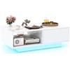 RELAX4LIFE Tavolino da Caffè Moderno 95x55x31cm, con 20 Luci LED Regolabili e Telecomando, in Legno con Finitura Lucida, Cassetto a Pressione e Ripiano Aperto, per Soggiorno, Max 65kg (Bianco)