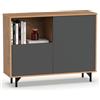 briebe Credenza soggiorno, mobile da pranzo ausiliario, buffet, 2 porte, 1 ripiano 86 x 112 x 33 cm (altezza x larghezza x profondità) ingresso design industriale moderno, fokus grigio/rovere oro