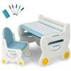 LIFEZEAL Tavolino e Sedie per Bambini con Lavagna Cancellabile (blu)