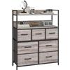 HOMCOM Cassettiera in tessuto 7 cassetti, effetto legno grigio | Camera da letto, unità di organizzazione, ripiano aperto, telaio metallico, soggiorno, ingresso