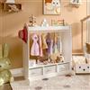[en.casa] Armadio Guardaroba per Bambini con Barra Appendiabiti e Specchio 107x95x61 cm Appendiabiti per Cameretta a Misura di Bimbi con 3 Scatole Pieghevoli - Bianco