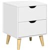 HOMCOM Comodino da Notte in stile scandinavo con 2 cassetti, bianco ed effetto legno, 40 x 35 x 50,5 cm