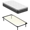 DEWINNER Materasso singolo 80x190 Materasso Molle e Schiuma 25cm + Rete Letto Singolo 80 x 190 in ferro a doghe,Legno Ortopedica con 6 piedi,Altezza 35cm，Confortevole e Traspirante, Da montare