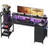 YOUDENOVA Scrivania da gioco, 150 x 50 cm, tavolo da gioco con illuminazione a LED e presa, scrivania per computer con cassetti, fibra di carbonio, colore nero