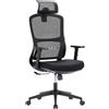ZIK - Poltrona Ufficio con Supporto Lombare, Contatto Permanente Sedia Ufficio con Ruote Ergonomica Comoda da Scrivania Completamente Regolabile: Altezza, Braccioli, Poggiatesta (Nero)