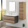 Inbagno Mobile bagno sospeso 100 cm ossido e rovere africa con 2 cassetti soft-close, lavabo in ceramica e specchio reversibile 60x80 cm, KLEO