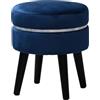 moorg Pouf Velluto Rotondo con Effetto Striscia Argento, Puffo per Sedersi Moderno Blu, Sgabello Poggiapiedi Elegante 40x35 cm