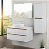 Inbagno Mobile bagno sospeso 100 cm bianco e rovere africa con 2 cassetti soft-close, lavabo da appoggio in ceramica e specchio reversibile 60x80 cm, KLEO