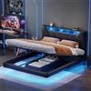 JYNVO Letto imbottito 160 x 200 con illuminazione a LED, con Contenitore idraulico, testiera regolabile, Interfaccia USB, letto sospeso, letto matrimoniale, PU nero, design fluttuante