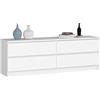 AKORD Cassettiera K 160 cm | 4 Cassetti | Moderna Mobiletto per il soggiorno Camera da letto Armadio Soggiorno Bagno | Salvaspazio | 160 x 55 x 40 cm | Bianco