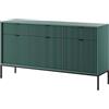 3E 3xE living.com 3xE living Credenza con Cassetti 154 cm, 3 Cassetti, 3 Ante, Verde/Nero, Maniglie Nere, 154 x 39 x 83 cm
