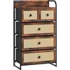 HOMCOM Cassettiera in tessuto per camera da letto con 5 cassetti con frontali in rattan e struttura in acciaio Organizzatore per il soggiorno 58x29x99 cm Marrone rustico