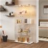 Zorvani Vetrinetta in Vetro,Vetrinetta Espositiva LED,Vetrina Soggiorno Moderna con 4 Ripiani in Vetro con 2Porta e Serratura,Vetrine per Collezionismo,Vetrina negozio (Bianco+LED 1)