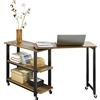SoBuy New Tavolino da caffè con ruote Tavolino a forma di L con 2 ripiani, Scrivania ad angolo Stile industriale, L133xP69xA30cm, FWT83-PF(Marrone)