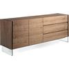 AC ANGEL CERDÁ Angel Cerdá - Credenza in Noce con Gambe Laterali in Vetro Temperato, Due Ante e Tre Cassetti - Mobile Moderno per Soggiorno - Ampio Spazio di Archiviazione - 188 x 45 x 75 cm