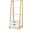 HOMASIS Libreria a Scala in Legno con Piedistallo, Mensola da Parete con 2 Cassetti, Libreria Verticale con Ripiani a Scala per Camera, Soggiorno, Ufficio, 52 x 39,5 x 134 cm (Bianco)