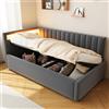 Trdlpyn Divano Letto Imbottito 90x200, Letto Singolo con illuminazione a LED e Contenitore Idraulico, Testiere Laterali con Posizioni Intercambiabili, Rete a doghe, Tessuto in velluto, Grigio