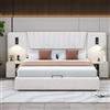 Moimhear Letto imbottito 180 x 200 cm, con schienale extra lungo, lampada da lettura con direzione regolabile, con porta di ricarica USB, letto idraulico, letto matrimoniale, tessuto di velluto