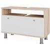Vicco Mobiletto per lavabo Fynn, Sonoma/Bianco, 80.2 x 54 cm con cassetto, adatto per il montaggio sotto il lavandino