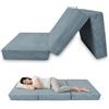 POKAR Materasso Pieghevole 160x195 cm Spessore 15 cm | Velluto a Coste Corduroy | Materasso per Ospiti e Campeggio | Pieghevole in 3 parti | Certificato OEKO-TEX | Prodotto nell'UE | Blu