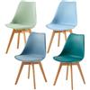 EGGREE Set di 4 Sedie da Sala da Pranzo con Gambe in Faggio Massiccio Cuscino in PU Sedie da Cucina Ufficio con Design Moderno e Scandinavo,Gelato Verde+Blu Chiaro+Morandi Azzurro+Turchese